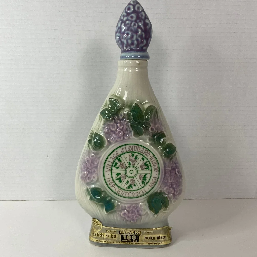 Vintage Jim Beam Centennial 1864-1964 Regal China Decanter Floral Bottle Stopper